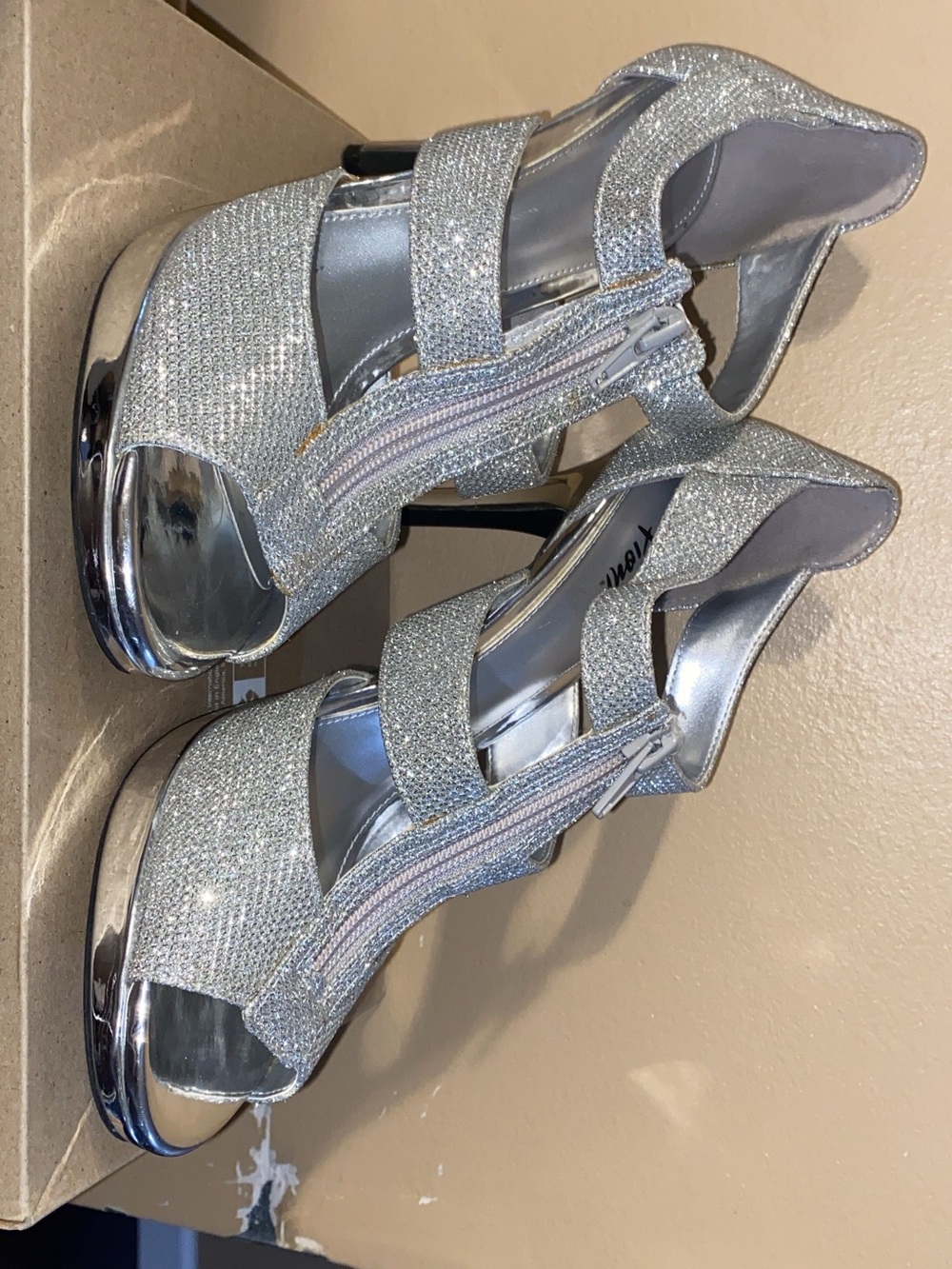FIONI Clothing Silver Glitter Strappy High Heel Sandals